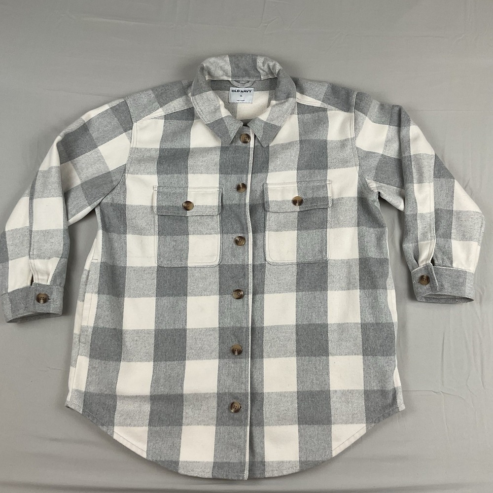 Old Navy Gray Plaid Shacket XL Button Down Fall Layering Cozy Cottagecore Rustic